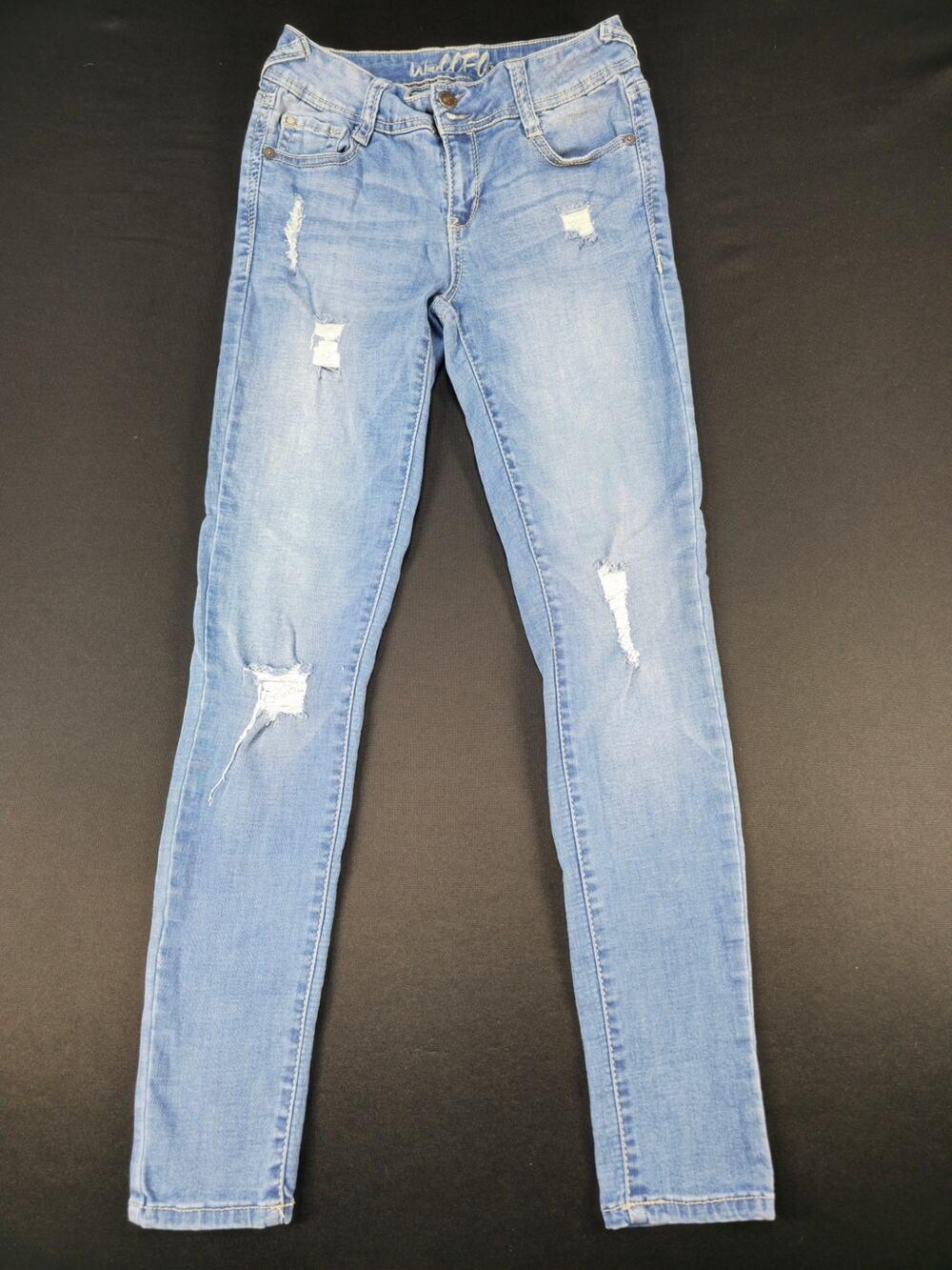 WallFlower Distressed Skinny Jeans Women's Size 3 Blue Mid Rise Stretch Denim